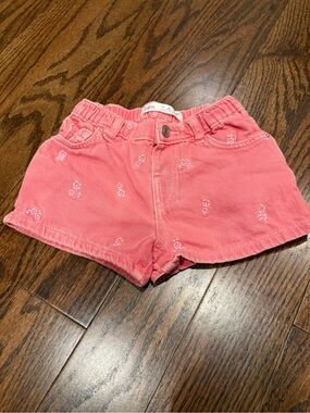 Zara Baby Washed Red Floral Denim Shorts | Size 2 Years (92 cm)